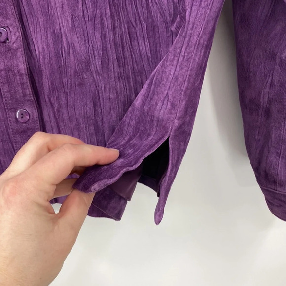 Coldwater Creek Purple Crinkle Leather Jacket Size LP - Picture 5 of 9